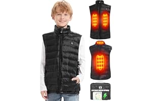 Beheizbare Weste Kinder mit Powerbank 10000mAh 7,4V - Heizweste für Jungen und Mädchen Mantel, Wiederaufladbare Warmende weste Beheizbare Kleidung zum Skifahren mit 3 Heizzone und 3 Stufen Temperatu