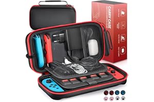 Euqvunn Etui Kompatybilne z Nintendo Switch/Switch OLED, Ochronne Etui Twarde na Akcesoria Nintendo Switch, Pasuje do Joy-Con & Adaptera AC, z 8 Nakładki na Joystick (Czarny)