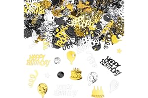 GoldRock Happy Birthday Konfetti Tischdeko, Streudeko für Frau Mann, Luftschlangen, Glitzer Confetti in Schwarz Gold für Jubiläum Partydekorationen