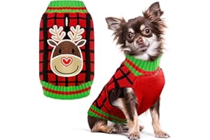 HRTTSY Dog Christmas Jumper with Harness Hole Red Plaid Elk Dog Outfits Sweater for Small Medium Large Dogs Cats Warm Fall Winter Puppy Dog Clothes Vest Pet Holiday New Year Costume Gift, X-Large