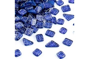 ANKTILY Tessere Mosaico Vetro, Quadrato e Triangolo Pezzi di Vetro, Piastrelle Assortite per Lavori Artigianali, Decorazioni, 200g (Profondo Blu)