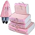 POPCUBE Polyester Premium Packing Cubes For Travel - Quilted Packing Cubes For Travel - Travel Bag Organisers For Luggage For Men &Women - Set Of 5 Packing Bags With A Shoe Bag For Clothes,Shoes, Pink