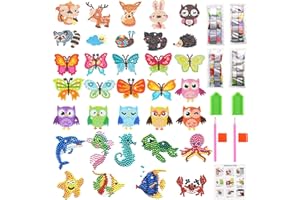 UGBO Diamentowe naklejki "zrób to sam" dla dzieci, zestaw naklejek "zrób to sam", malarstwo zwierzęce, małe zwierzęta, obraz, zestaw do malowania diamentami, dla dzieci, chłopców, dziewczynek, dorosłych, początkujących (34 sztuki)