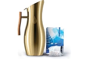 pH VITALITY Steel Alkaline Water Pitcher/Jug - Alkaline Water Filter Pitcher/Jug by Invigorated Water - High pH Ionized Filtered Water Purifier - Includes Long Life Filter, 1900ml, 64oz (Gold)