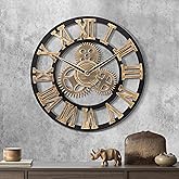Grande Horloge Murale Industrielle Rustique Steampunk - Bois & Engrenages - NEUVE