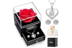 KLVDOPIW Ewige echte Rose Geschenke für Frauen[925er Silber]Halskette Ohrringe Schmuck Geschenkbox, Geburtstag Hochzeitstag Geschenke, Geburtstagsgeschenk Geschenk für Freundin zum Geburtstag Valentinstag