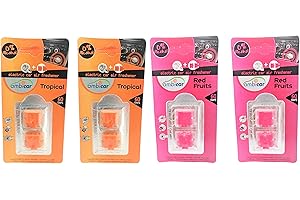 Keep Your Essence - Pack 4 Recambios, Ambientador de Coche Ambicar. No incluye Difusor Eléctrico. Esencias Naturales 0% Alcohol. Aroma (Fresco de Melocotón - Frutos Rojos Intenso)