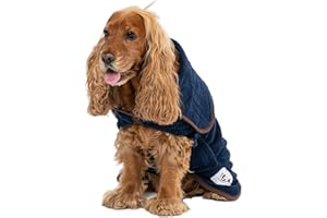 Dog Dressing Gown Towel by The Wagging Tailor® - Soft Feel Microfibre Dog Towel Robe - Adjustable Fleece Dog Coat With Velcro Collar & Under Belly, Dog Drying Fleece for Large Dogs (Blue, L)