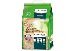 Cat's Best Sensitive, 100 % pflanzliche Katzenstreu, fest klumpend und antibakteriell aus veredelten Aktiv-Holzfasern – speziell für empfindliche Katzen, 7,2 kg/20 l