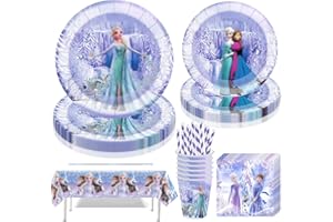 Jiahuade Partygeschirr Set,61 Stück Partygeschirr Kindergeburtstag,Thema Geburtstag Party,mit Pappteller Becher Servietten Tischdecke Strohhalme,für 10 Gäste