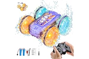 colmanda Voiture Télécommandée Enfant, RC Voiture Tout Terrain Etanche, 4WD 360°Rotation 2.4GHz Cascadeuse avec Feux de Roue,Lumineuse Voiture Télécommandée pour Enfants 3 4 5 6 7 8+ Ans