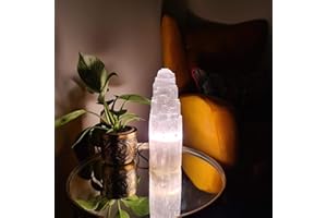 HEIMTEX Selenite Crystal Tower Lamp- Natural Polished USB Selenite Crystal Mountain Tower Lamp in 4 Sizes for Healing, Meditation, Gift & for Home Decor/Room Decor [Energy Class A]