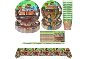 Hmfmdy Spiel Partygeschirr Set, 51 Stück Videospiele Kinder Party Deko, Videospiele Besteck Geburtstag Geschirr Kit, Mit Pappteller Becher Servietten, Kindergeburtstag Party Geschirr Supplies