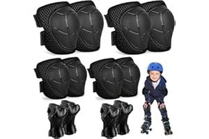 LOEPENLE Set di protezioni 6 in 1, set di protezioni regolabili, ginocchiere, gomitiere, protezioni per il polso, set di protezioni per pattinaggio, scooter, skateboard