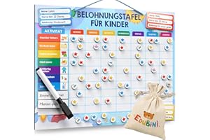 EDUBINI Reward Board for Children - [100 Tasks + 350 Magnets] - Reward System for Responsibility - Family Plan, Montessori Magnetic Board, Weekly Planner, Adhs Aids - Includes Bag, Pen (Space)
