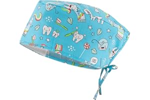 B-well - Cuffia chirurgica in tessuto, accessorio per medici, infermieri, dentisti, farmaci, veterinari, personale medico (blu, denti)