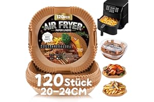 COZOR 120 Stück Backpapier für Heißluftfritteuse,20-24CM Airfryer Backpapier Antihaft Wasserdicht Ölfest Einwegschalen Luftfritteuse Pergamentpapier Liner Kompatibel mit COSORI Philips Cecotec Russell Hobbs