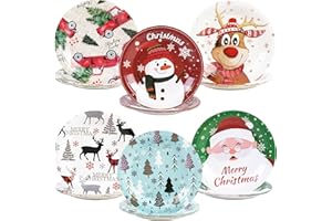DHAIQC Lot De 48 Assiette Carton Noël 18 Cm, Assiettes Jetables Hiver Vaisselle Jetable Anniversaire Pour Gâteaux Desserts Anniversaires Mariages Articles De Fête D'Noël