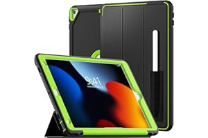 SEYMCY Case for iPad 9th/8th/7th Generation Case, Full-body Shockproof Fall Case for iPad 10.2 Inch, Auto Sleep/Wake, Trifold Stand, Pencil Holder, Cover for iPad 10.2 Inch 2021/2020/2019, Black/Green