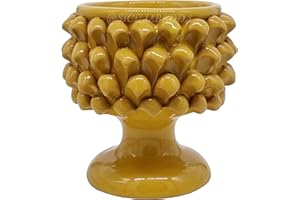 Sicilia Bedda - Mezza Pigna Siciliana in Ceramica di CALTAGIRONE - Realizzata Interamente a Mano - Vaso Porta Fiori - Ogni Realizzazione è Unica per Voi (Diametro 15, Giallo)