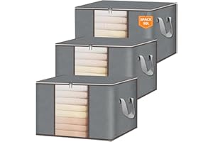 kissleaf 90L Clothes Storage Box Bag with Lids Large,Wardrobe Storage Organiser Packing Boxes for Moving House with Reinforced Handles Fabric,Clothing,Bedding,Blankets,Duvet,Toys Storage