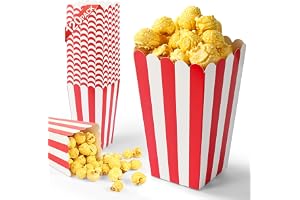 Chumix 120 Stycken Popcorn Lådor, Röd GodisbehåLlare Tillverkad av Robust Vit Kartong, Enkel Att Montera, Randig Popcornlåda Passar För Filmkväll, Jul, Bröllop Och Festsnacks (Röd-120)