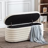 chairus Banc de Rangement, Banc Entrée, Bout de Lit, Blanc | Tissu de Fausse Fourrure, Pied Stable, Style Moderne, Coussin Re