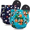 Novo Baby Leakage Proof Reusable Cloth Diaper With 5 Layer High absorbent Pad | Reusable Nappies| Freesize for Kids 0-3 Yrs | washable diapers (Star + Fruit)