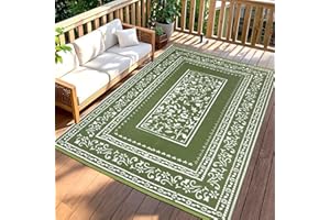 TUKDAK Green Outdoor Rugs for Patios Waterproof 150x245cm, UV Resistant Reversible Garden Mat, Summer Foldable Large Balcony Carpet, Recycled Plastic Patio Rug for Camping Deck Picnic Backyard