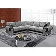 Huge Sale | Grey Jumbo Cord Fabric Corner Sofa-5 Seater settee sets for living room-large 2C2 sectional sofas & couches (Grey, Corner Sofa)