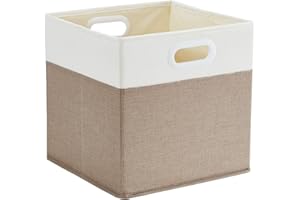 Mangata Cajas de almacenamiento de 25 x 25 x 25 cm, cestas de almacenamiento de tela para cubos de ropa, cestas, cofres, juguetes (Blanco Caqui Claro)