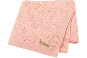 LAWKUL Baby Blanket Cellular Knitted 100% Cotton Soft Blankets for Newborn Boy Girls Toddler 100x80cm Light Pink
