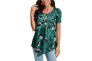 Enmain Mujeres Casual Túnica Tops Manga Larga Plisado Señoras Swing Tops Blusa Suelta Botones hasta V-Cuello Más Tamaño Túnica Camiseta para Mujer S-3XL