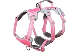 Huntboo Escape Proof Dog Harness Medium, Anti-Pull Dog Harness with Handle, Breathable, Adjustable Dog Harness Small Dog, Reflective Harnesses for Large Dogs Outdoor, Walking, Training (Pink, M)