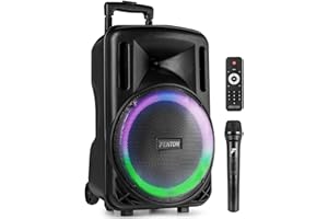 Fenton FT12LED MK2 12-inch Portable PA System with Wireless Mic, Battery Powered Bluetooth Speaker, LED Party Lights, MP3 Player, AUX Input, 700W