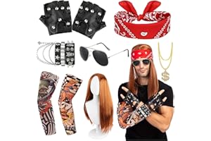 ZHSIHAI Disfraces de Rock Accesorios 9PCS Set de Disfraz Hippie Punk Runk Gótico Rockero Kit Accesorios Disfraz Años 70/80/90 Rockero Metal Pesado Accesorios Hippies Cosplay Carnaval Fiesta