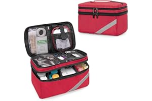 Trunab Sac Médical de Rangement pour Fournitures Médicales et Bouteille de Pilules, Trousse de Secours Convient aux Médicaments d'Urgence, Supplément et Pilulier Semainier, Rouge