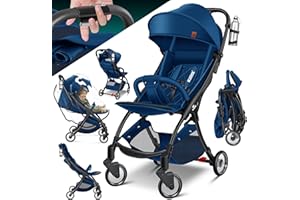 KIDIZ® Premium Passeggino, Passeggino Pieghevole, Ruote pieghevoli a 360° - Imbracatura a 5 punti, incluso Portabibite e Parapioggia, Schienale regolabile e Capottina parasole, Blu Navy