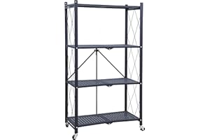 BRIGROS LA VOGLIA DI FARE Brigros - Scaffale pieghevole portaoggetti, adatta per ambienti di casa con il suo stile pulito ed elegante, soggiorno, cucina, balcone, garage, ufficio (Nero, 4 ripiani)
