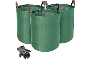 Norjews 3X 272L Gartensack Laubsack Gartenabfallsack, stabil - Gartensäcke für Gartenabfälle, Grünschnittsäcke faltbar, wasserdicht, robust aus Polypropylen-Gewebe 150gsm (inkl. Gartenhandschuhe)