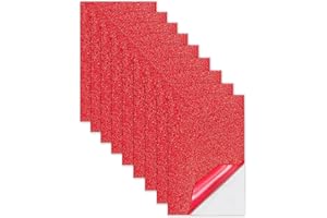 Jtnohx Glitzer Moosgummi Selbstklebend, 9 Bögen Moosgummi Basteln, 17.78×28.7cm EVA Schaumstoff zum Basteln, Klebriger EVA für Bastelarbeiten DIY(Rot)
