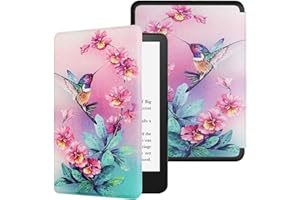 KEROM Case for 6.8" Kindle Paperwhite (11th Generation, 2021) and Kindle Paperwhite Signature Edition, Slim Lightweight Premium PU Leather Cover Case with Hand Strap & Auto Wake/Sleep, Hummingbird