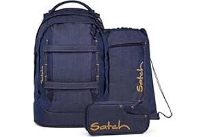 Satch Pack Set Set 3 teilig ab 5. Klasse ergonomisch 30L Stauraum mit Schlamperbox Sportbeutel