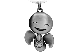 FABACH Llavero de ángel de la guarda Happy con volante, bonito ángel colgante de metal – regalo amuleto de la suerte coche permiso de conducir – conducir con cuidado, Plata antigua, talla única