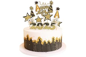 Blumomon 16Pcs Happy New Year Cupcake Toppers Midnight Star Cupcake Picks 2025 Celebration Party Decorations New Years Eve Holiday Decor Glitter Party Accessories