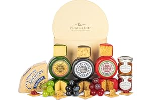 PRESTIGEFLOWERS British Artisan Cheese Hamper - Cave Aged Cheddar, Dorset Smoked, Truffle Cheese, Chutneys, Oatcakes - Gourmet Food Gift