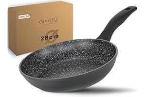‎DIVORY DIVORY Bratpfanne 28cm Induktion – Antihaft Beschichtete große Universalpfanne für alle Herdarten - Sichere Griffe, Spülmaschinen geeignet (Schwarz, 28cm)
