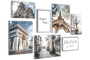 NOVART Set Cuadros Decorativos - COMPLETAMENTE LISTO PARA COLGAR - Imágenes - París, Francia - 7 Partes - N005171a