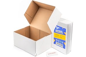 Packaging Hero 16 x 12 X 6 cm (aprox. 6.3" x 4.7" x 2.35") White Corrugated Cardboard Mailing Boxes, gift boxes, e-commerce box with free clear round stickers (10 pack)
