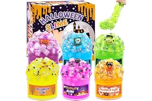 Funewest 6 Packs Halloween Crystal Clear Slime Kit for Girls Boys ages 8-12, Non Sticky Party Favours Slimes for Kids, party bag fillers with Spooky Add Ins, Jelly Cube Slimes Toys